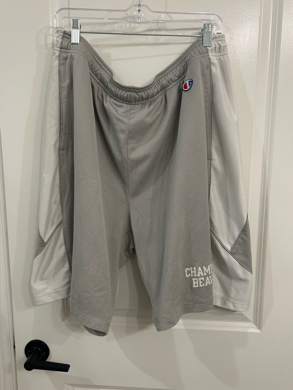 Men’s Champion Light Gray Mesh Athletic Shorts with White Side Panels